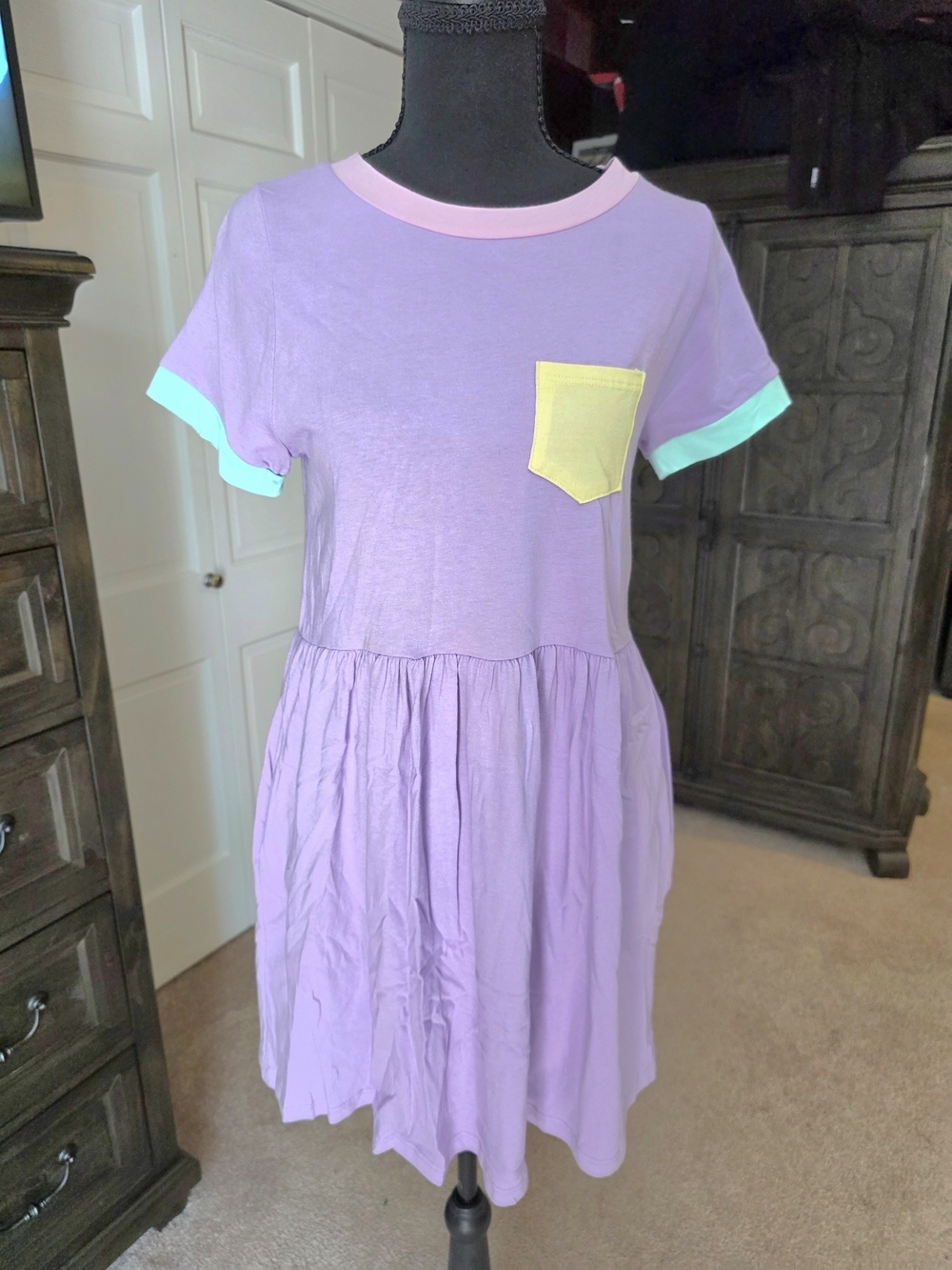 My Violet Cadoodle T-Shirt Dress Lavender Pastel Pocket Dress XS 100% Cotton NWT